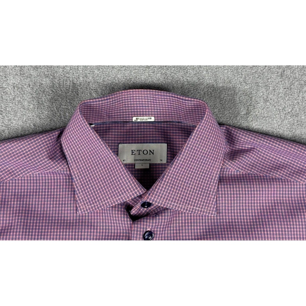 Eton Men's Contemporary Fit Dress Shirt Large 41/16 Blue Check Fine Twill